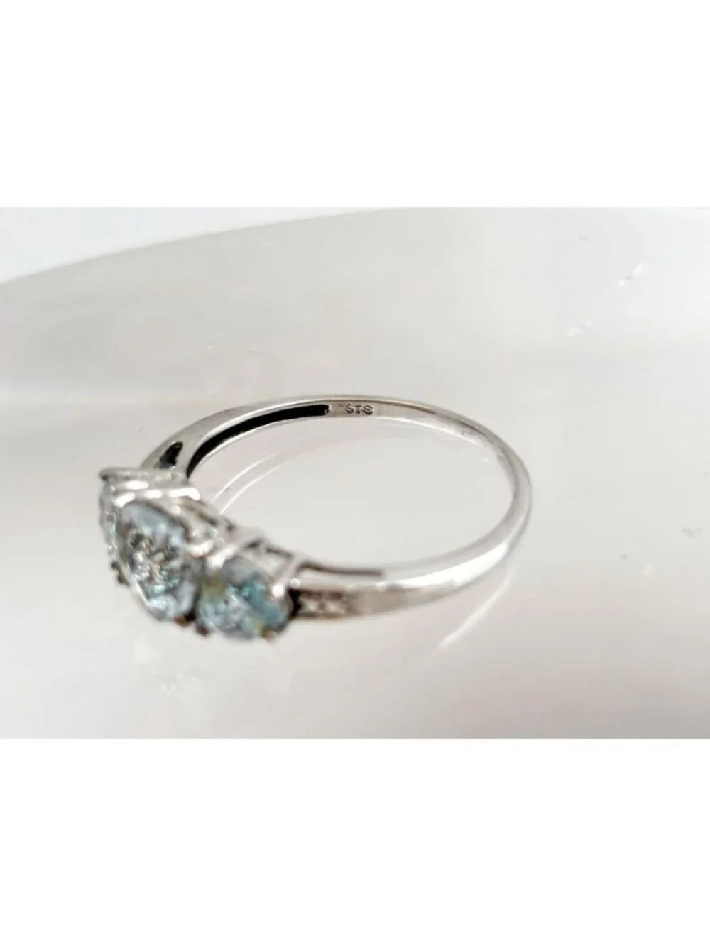 Blue Aquamarine Triple Heart Cut Sterling Silver 925 Vintage Ring - sz 9